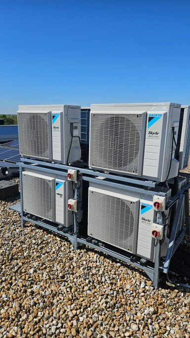 Multiple outdoor air conditioning units installed on a commercial property